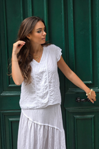 Blusa Rayas Blanca tipo lino