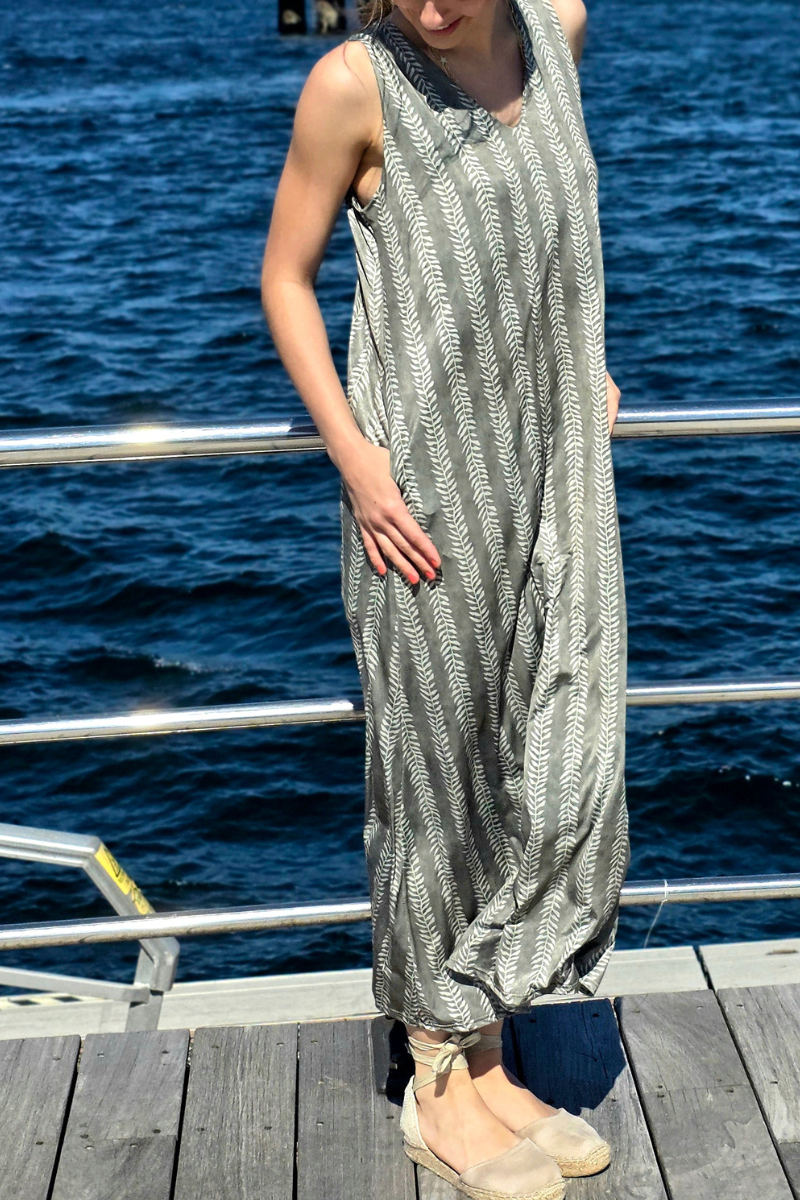 Vestido Largo Estampado Ramos Caqui elástico