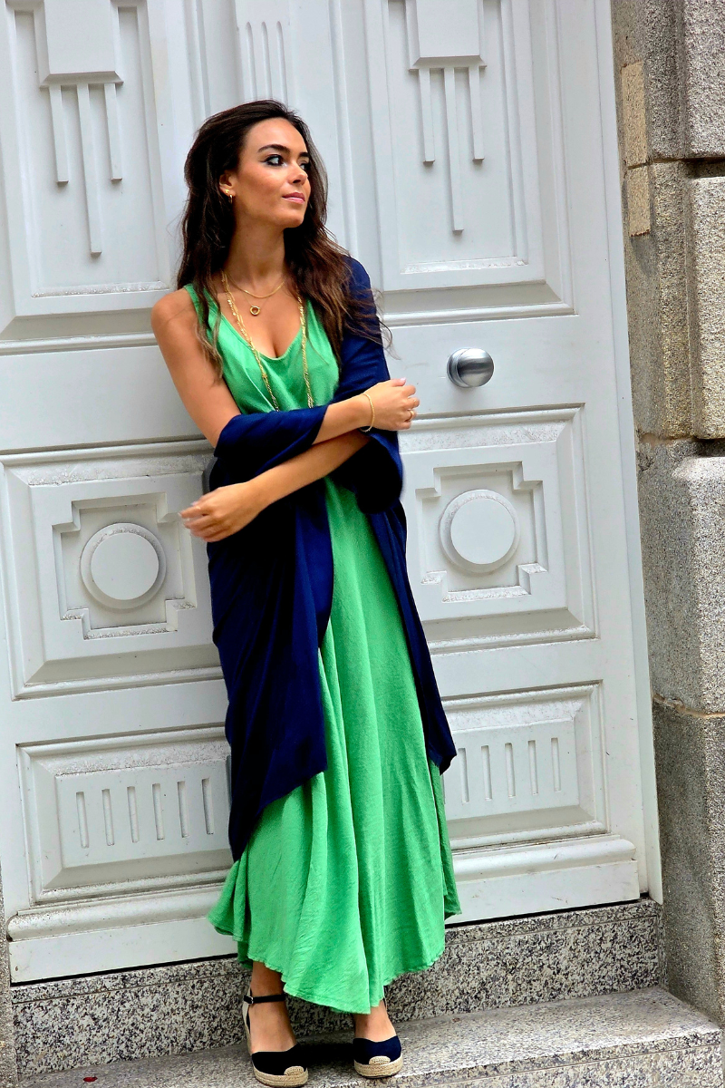 Vestido largo de asas al bies Verde