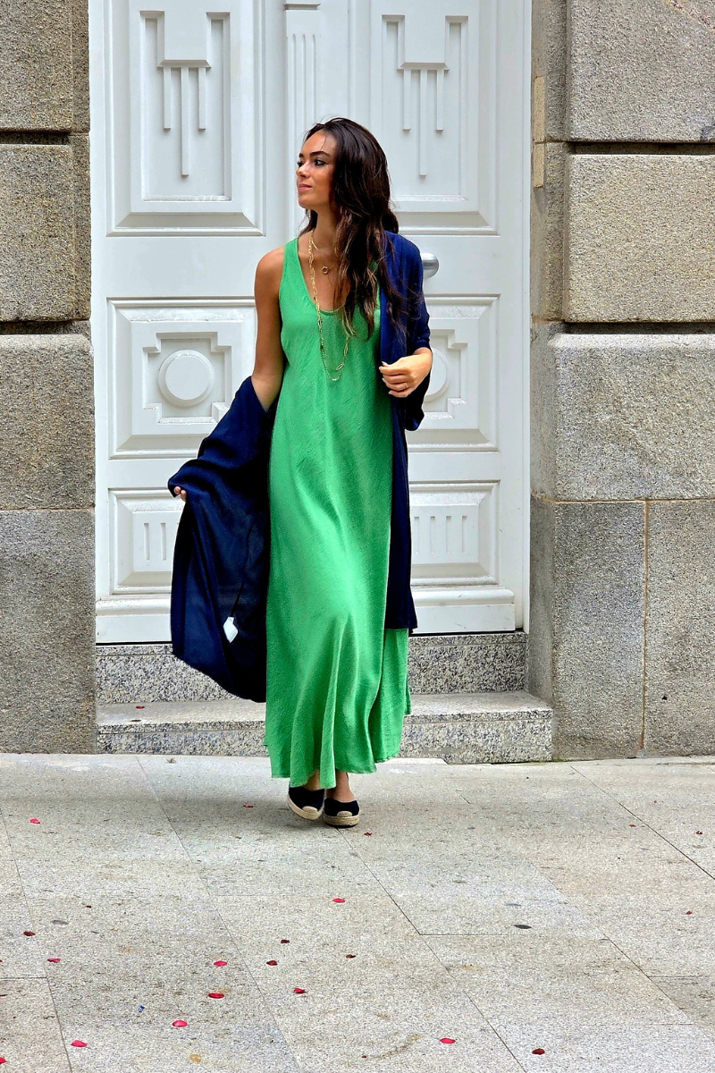 Vestido largo de asas al bies Verde