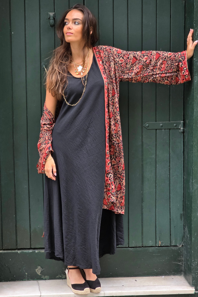 Vestido largo de asas al bies Negro