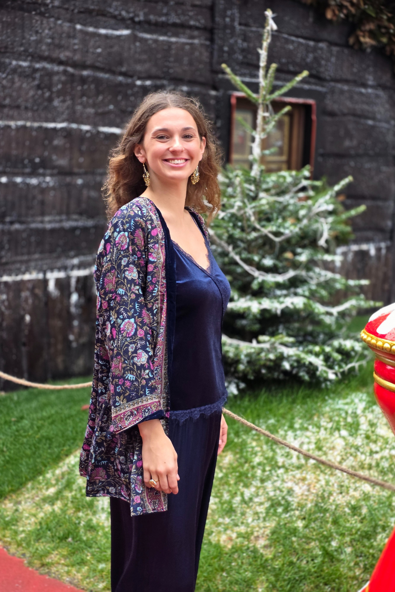 Kimono de terciopelo reversible azul marino