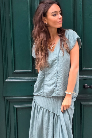 Blusa Rayas Verde Bonito tipo lino