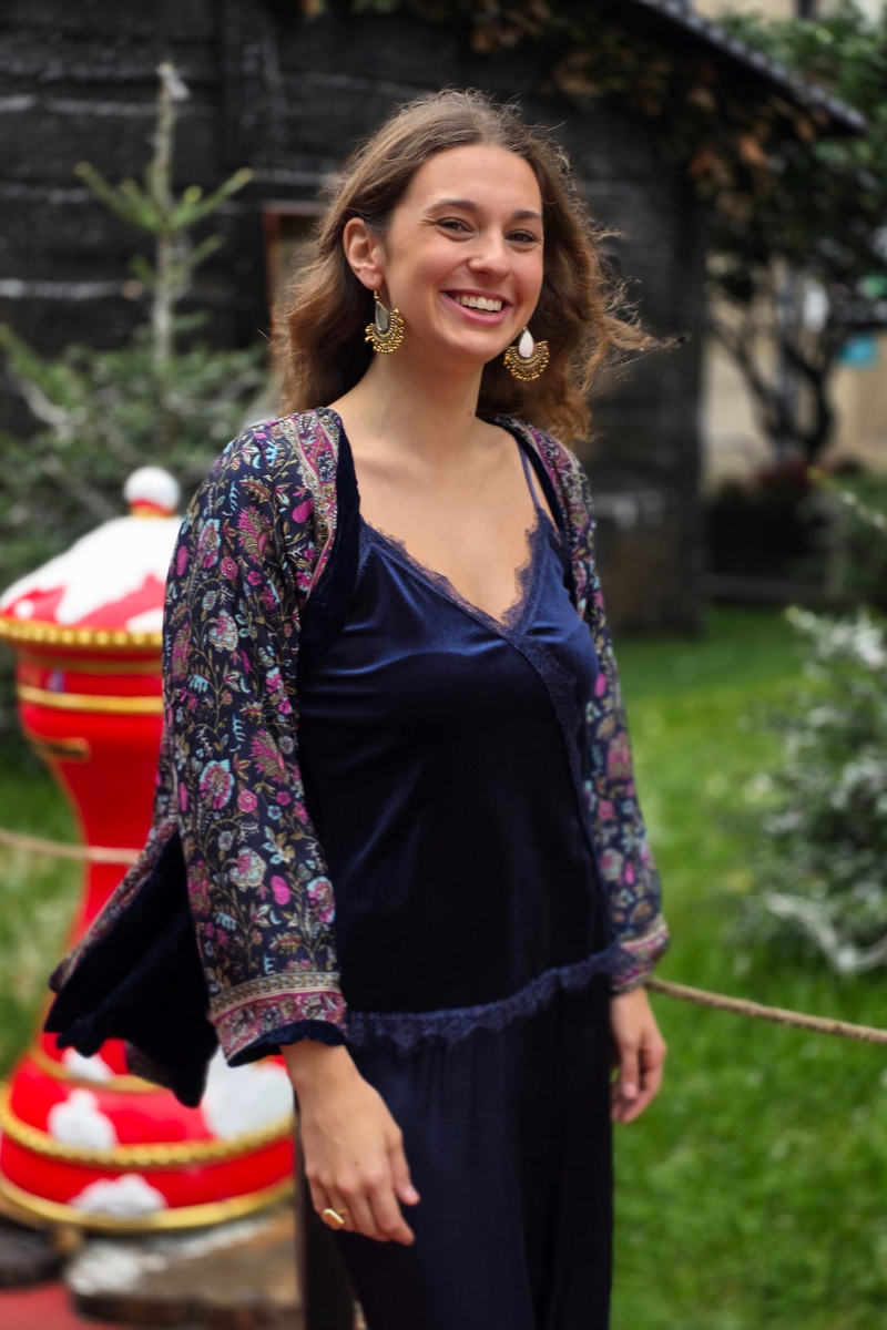 Kimono de terciopelo reversible azul marino