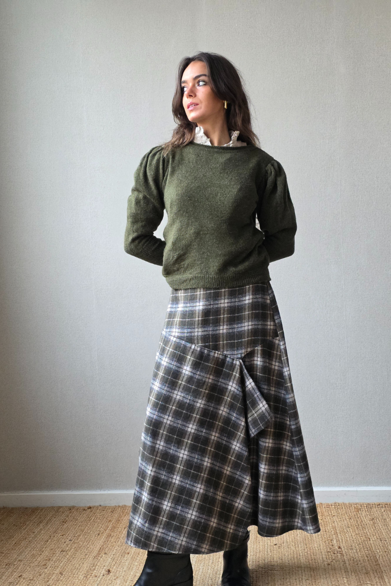 Falda de franela de cuadros escoceses verde militar