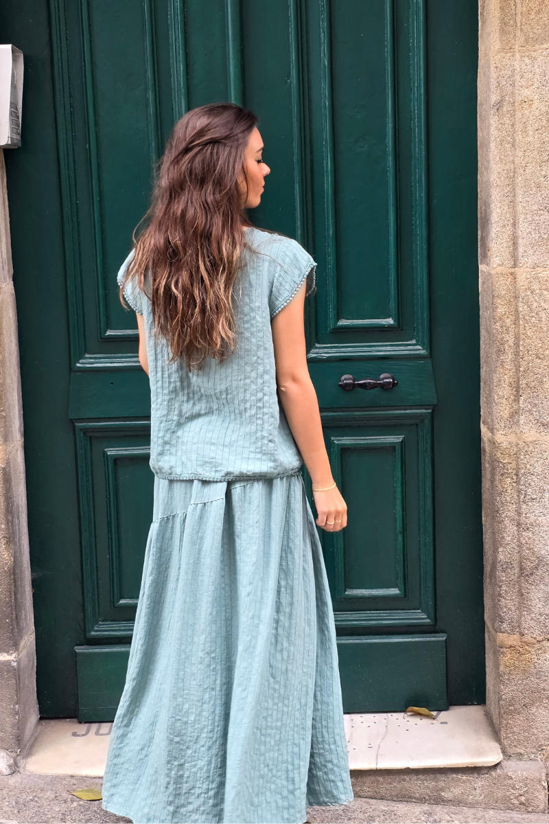Falda Rayas Verde tipo lino