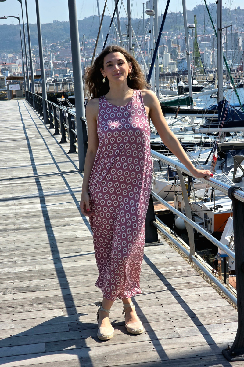 Vestido Largo Estampado Célula Rosa elástico