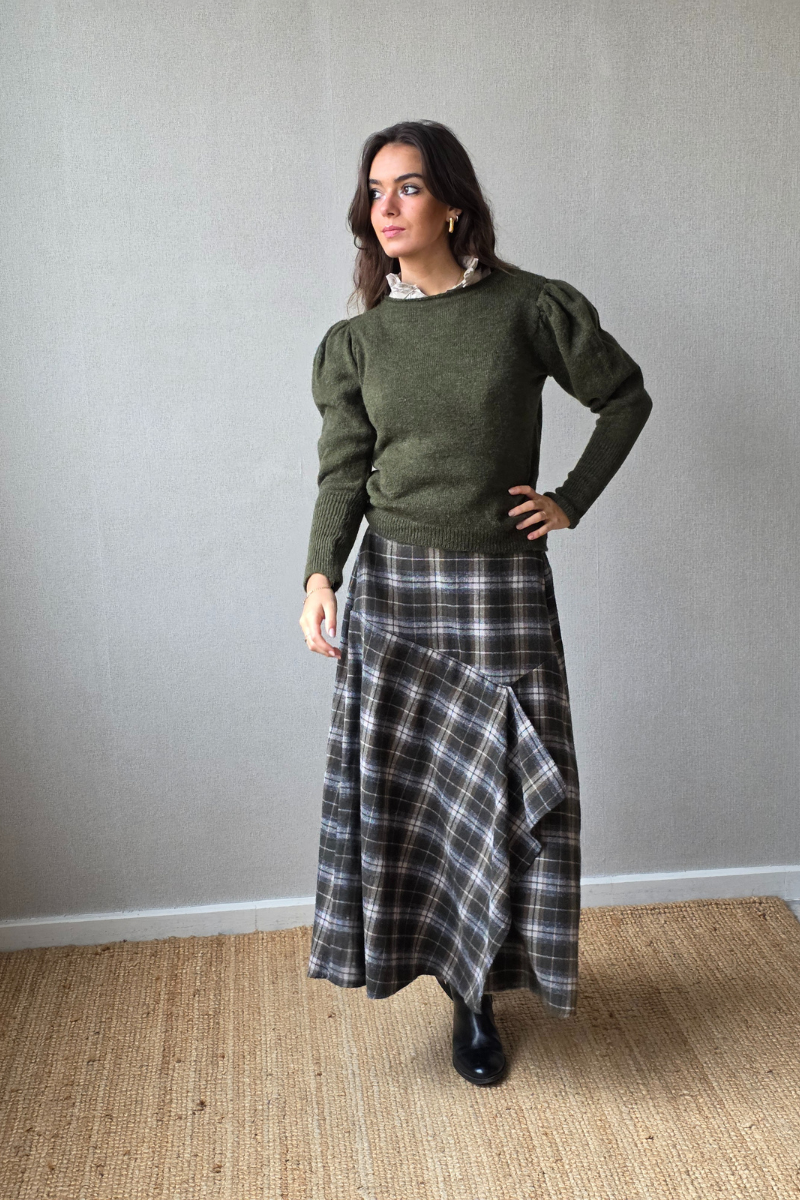 Falda de franela de cuadros escoceses verde militar