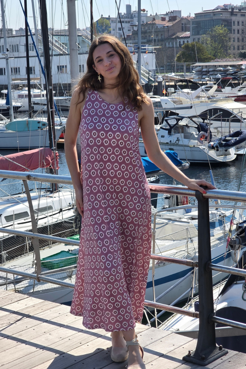 Vestido Largo Estampado Célula Rosa elástico