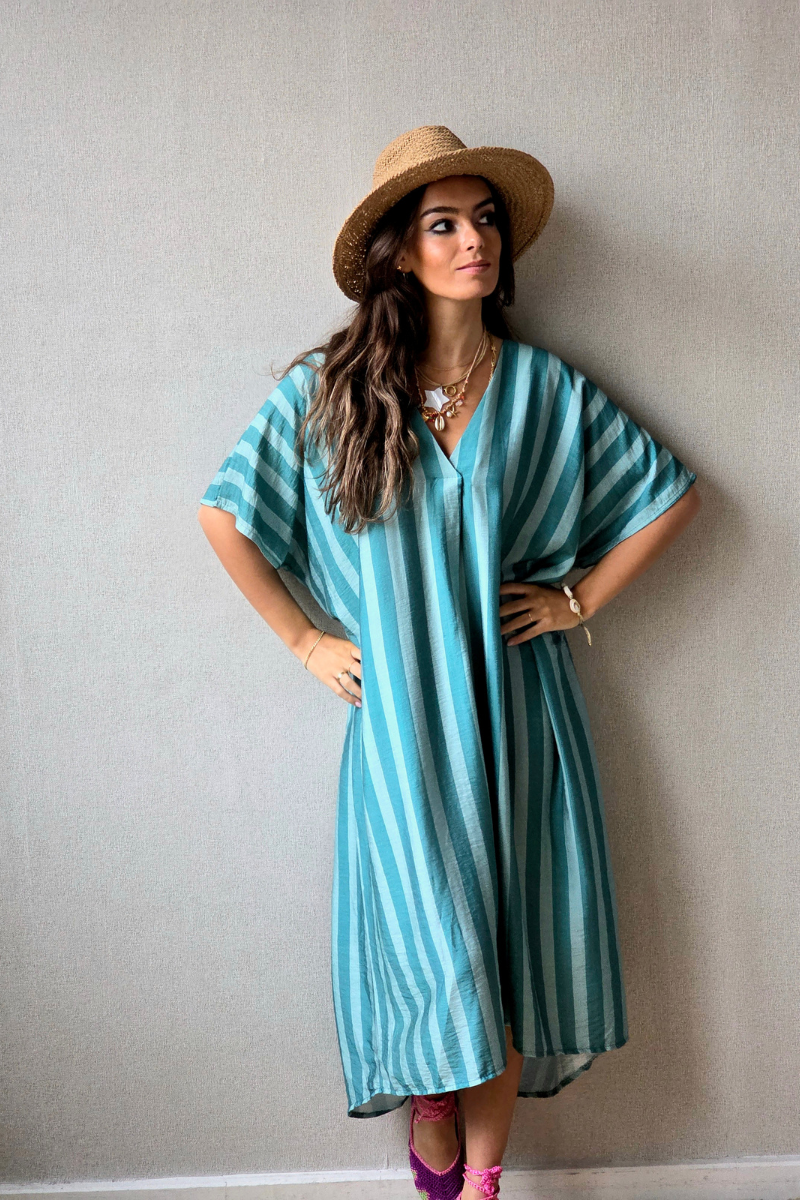 Vestido rayas tipo kurta verde bonito