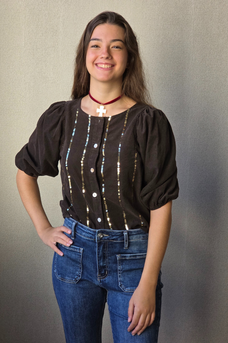 Camisa de micro pana con lentejuelas marrón