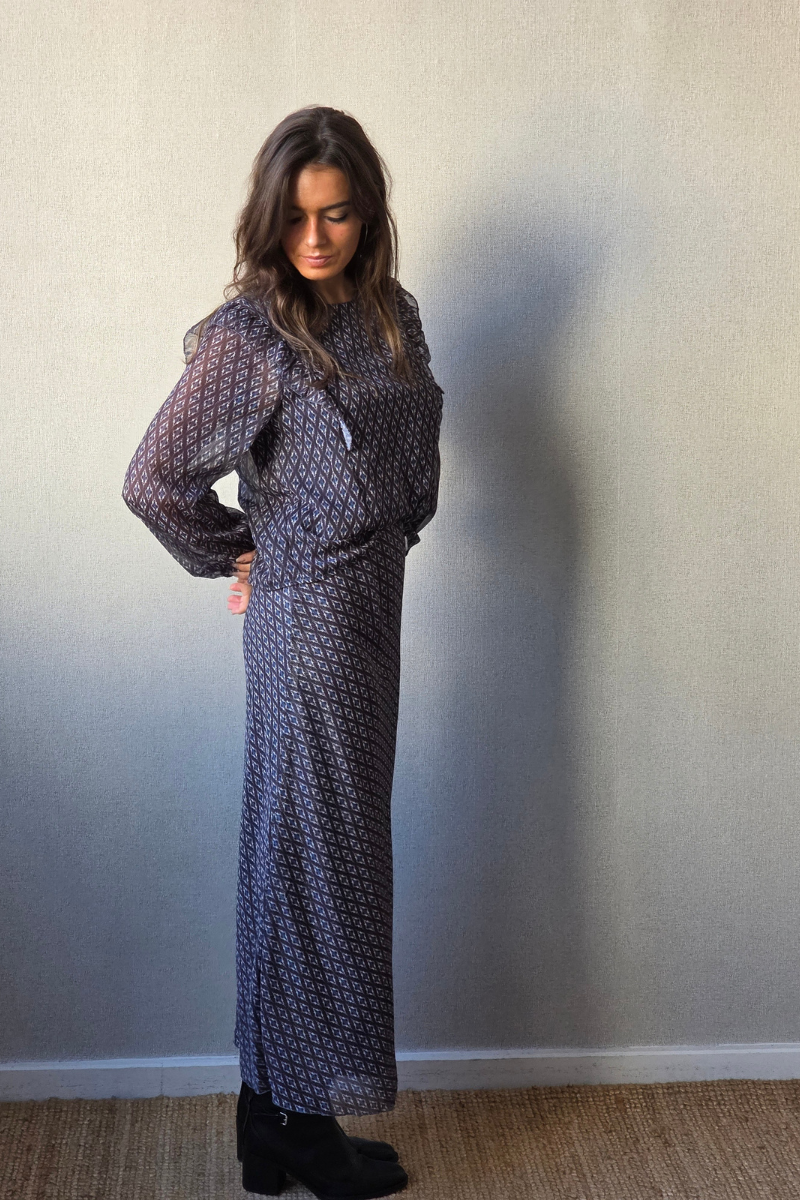 Falda larga estampada rombos gris