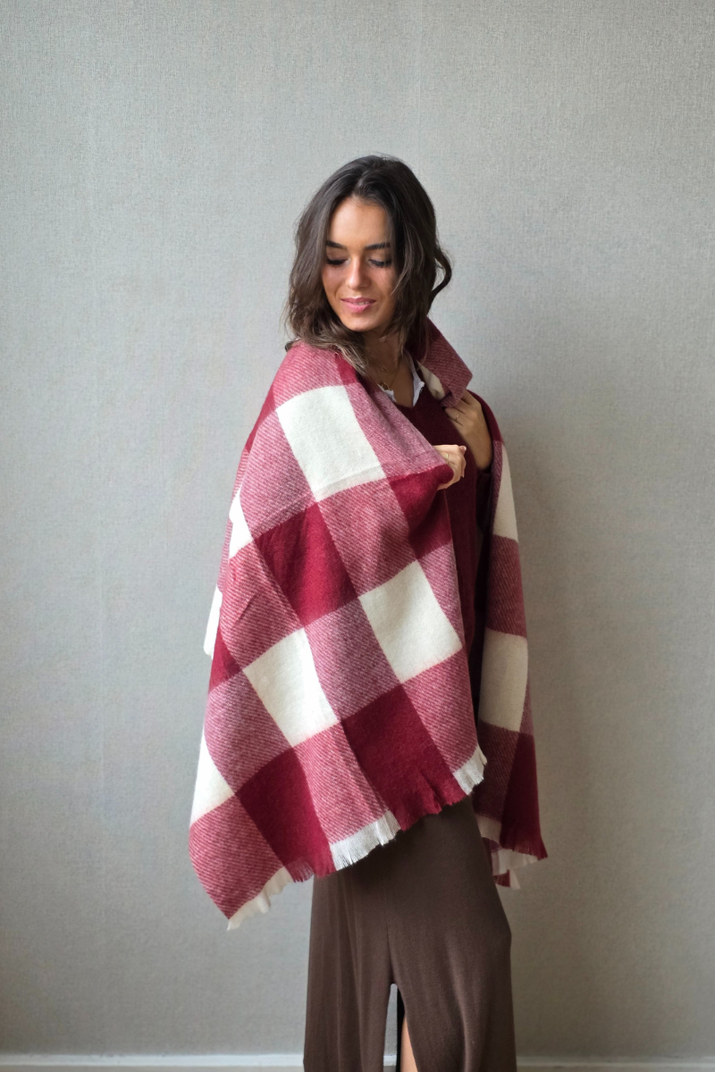 Bufanda de cuadros grandes Mariola granate