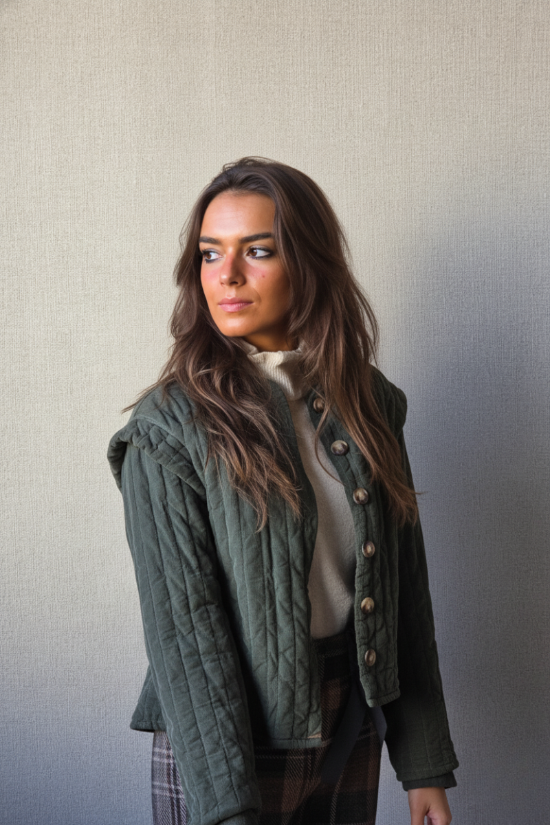 Chaqueta corta micro pana verde militar