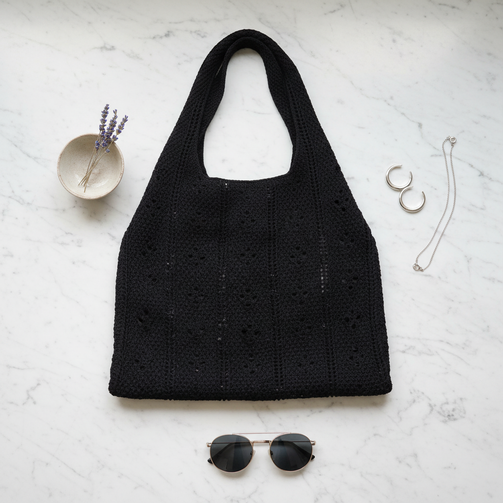 Bolso de croché mediano negro