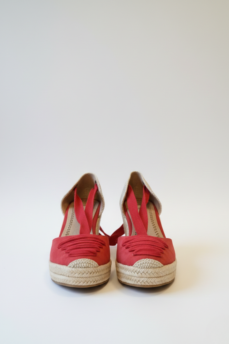 Alpargata Valenciana Cuña Alta con Lazada - Rojo
