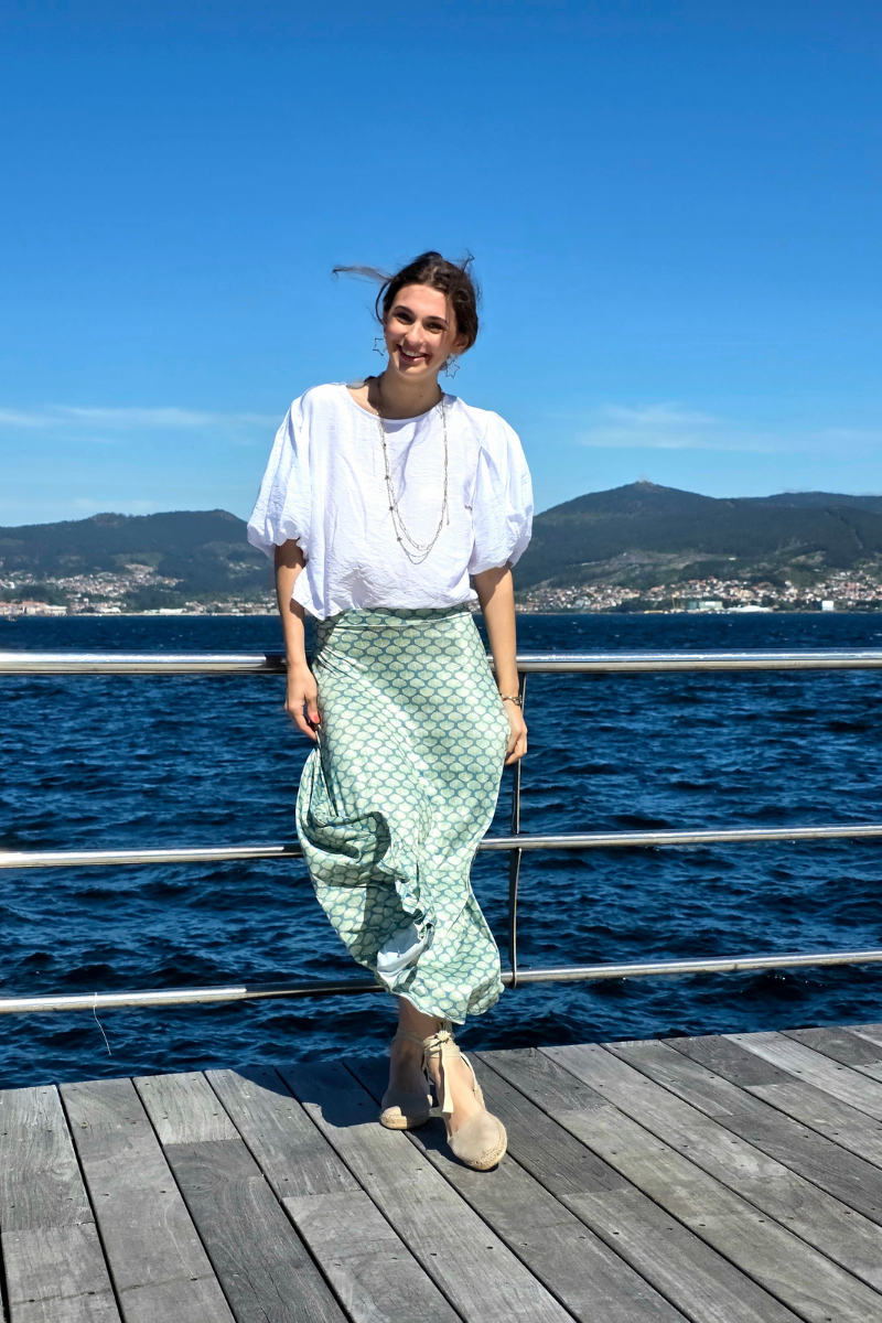 Falda Larga de Conchas Verde elástica