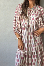 Vestido Mangas Abullonadas Estampado Beige
