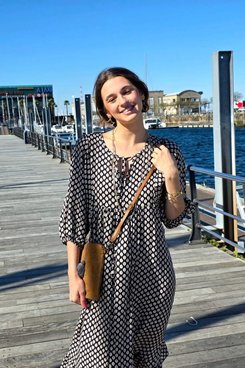 Vestido Largo Flores M. Globo Negro