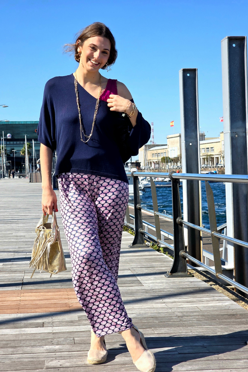 Pantalón Estampado Conchas Fucsia elástico