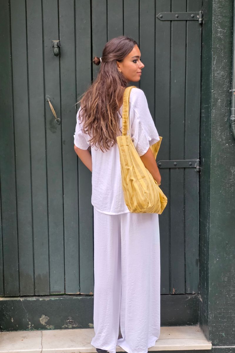 Bolso de rayas mostaza