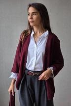 Chaqueta de punto tipo kimono brillos burdeos