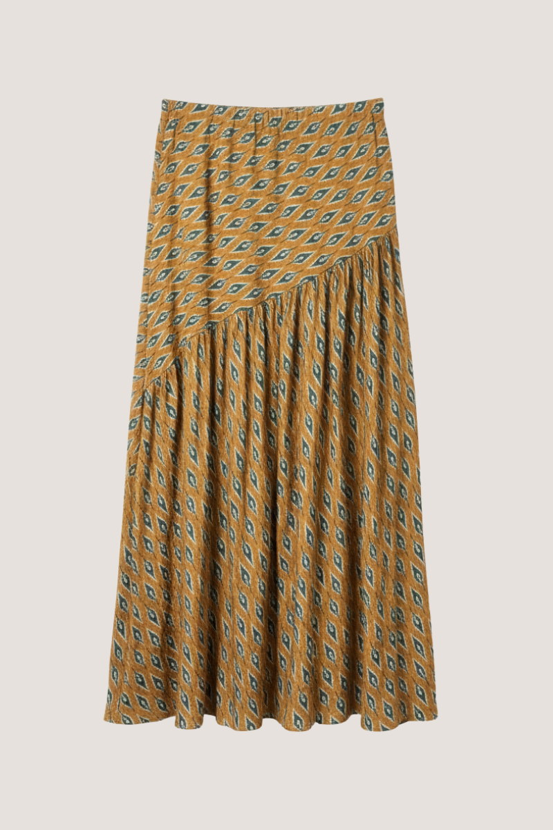Falda larga con estampada mostaza