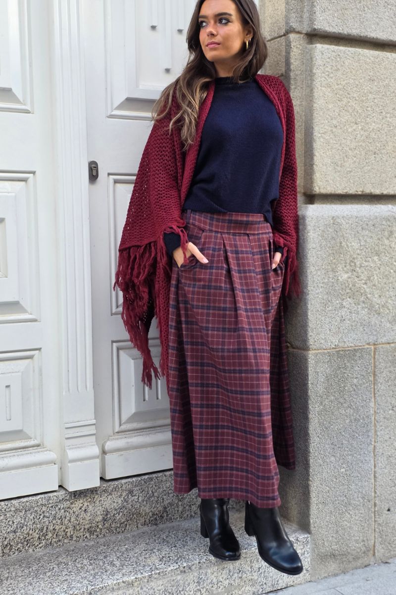 Falda tablas de cuadros granate