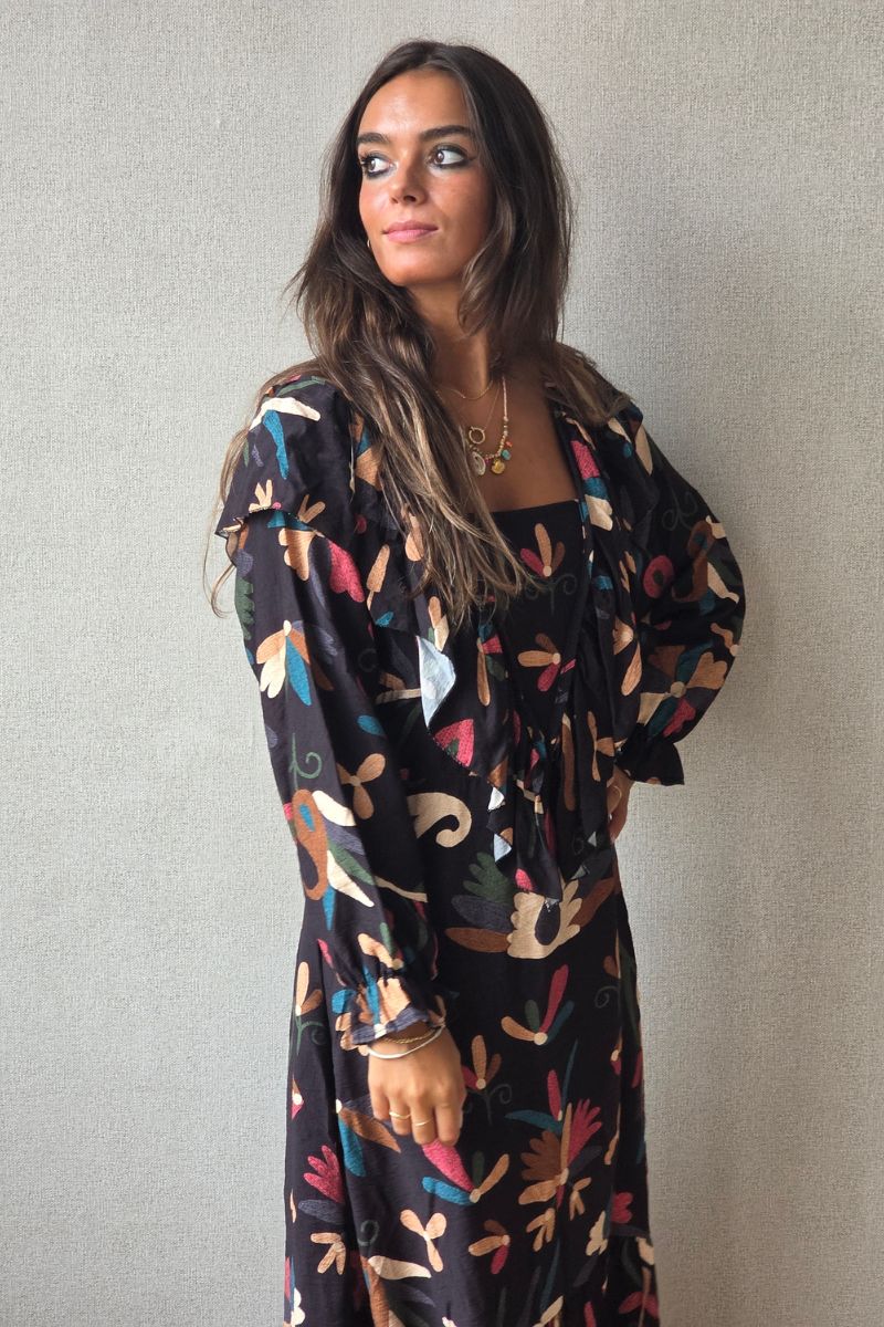 Vestido estampado flores negro