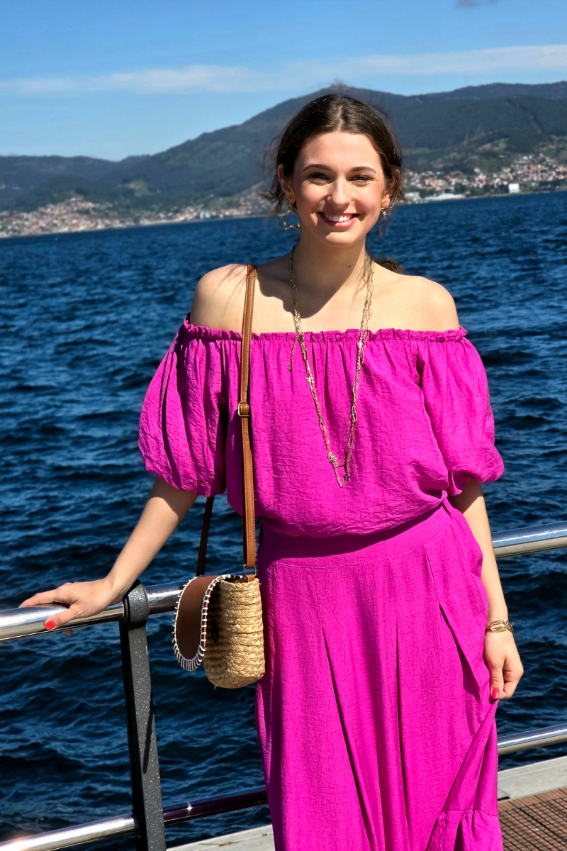 Blusa Manga Globo Palabra de Honor Magenta