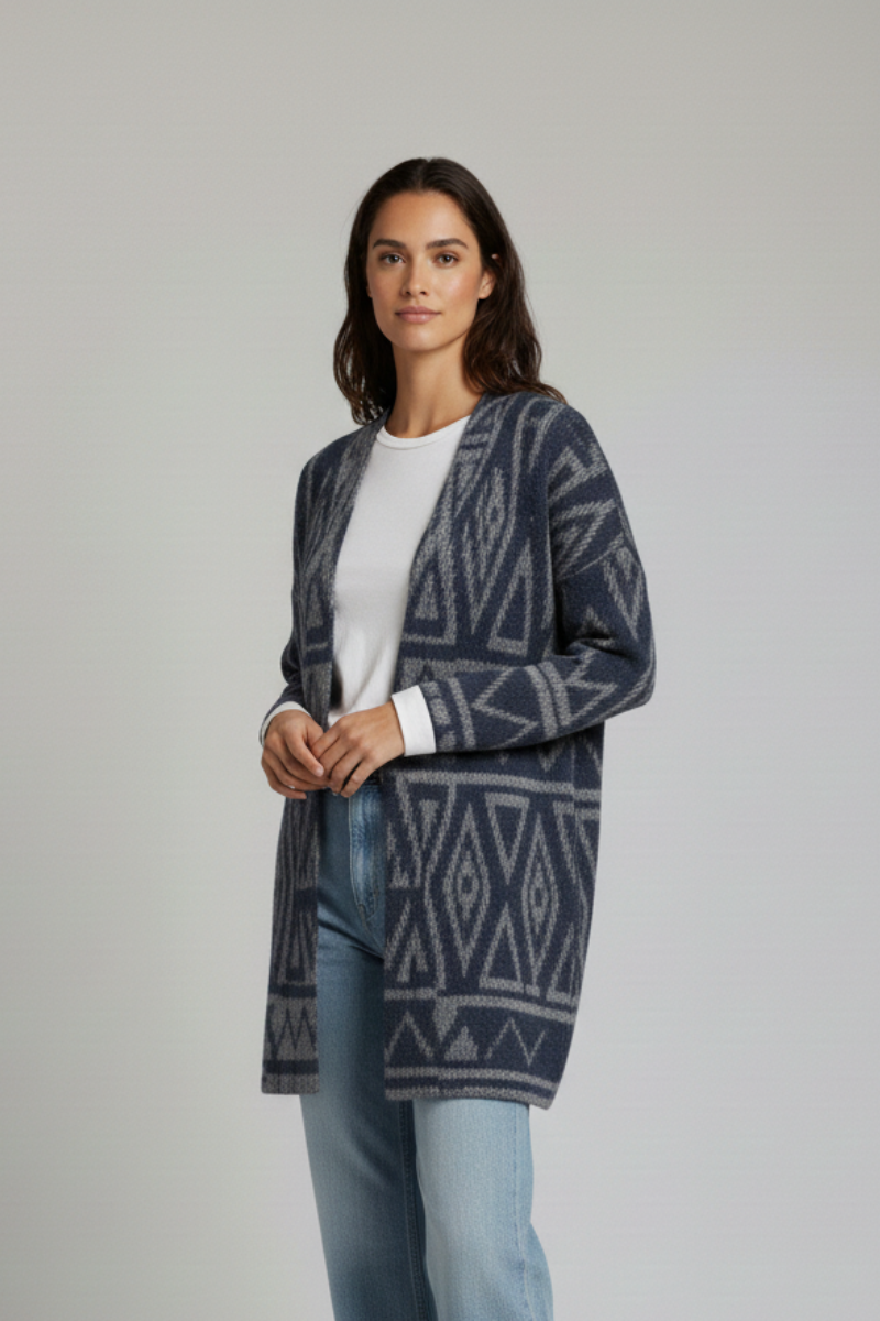 Chaqueta de lana con dibujo azul