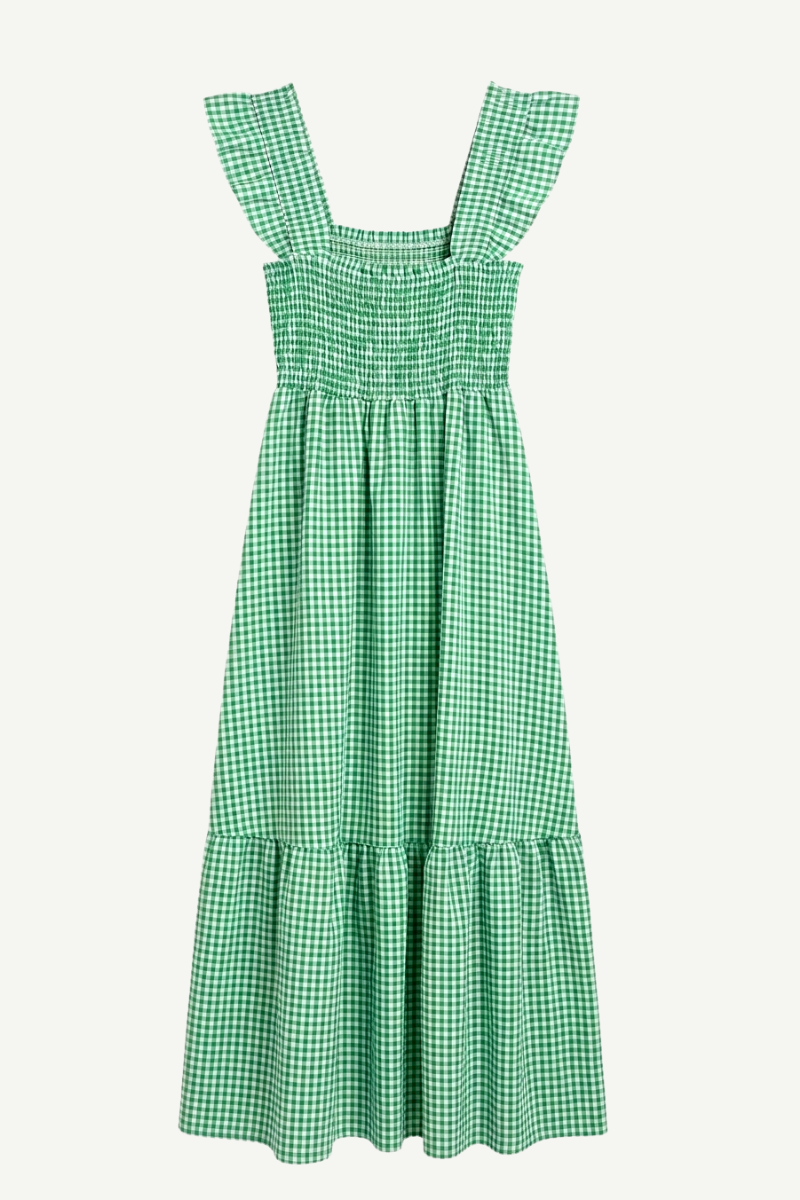 Vestido cuadro vichy nido de abeja verde cesped