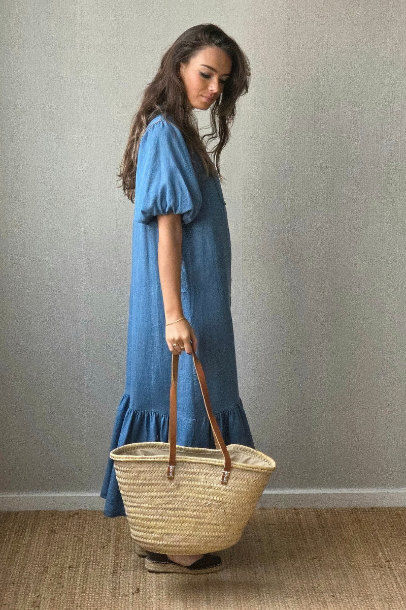 Vestido Manga Globo Azul Jeans Oscuro