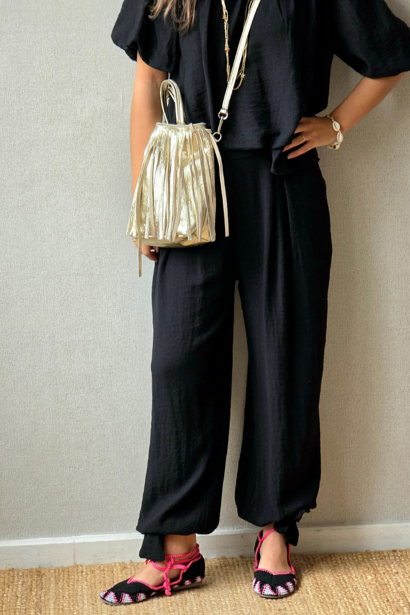 Pantalón Bombacho Lazos Negro