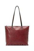 Bolso piel cuadrado shopper tachas granate