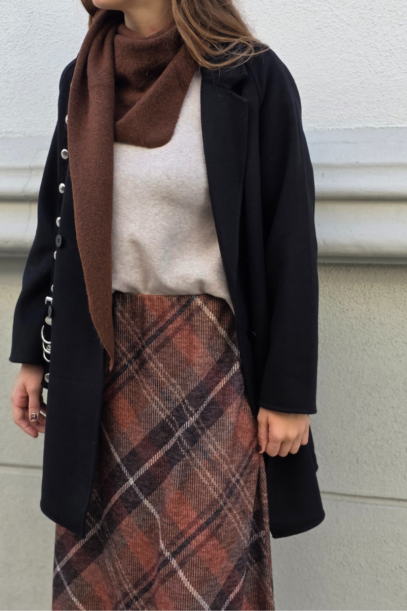 Falda Casilda de cuadros grandes teja