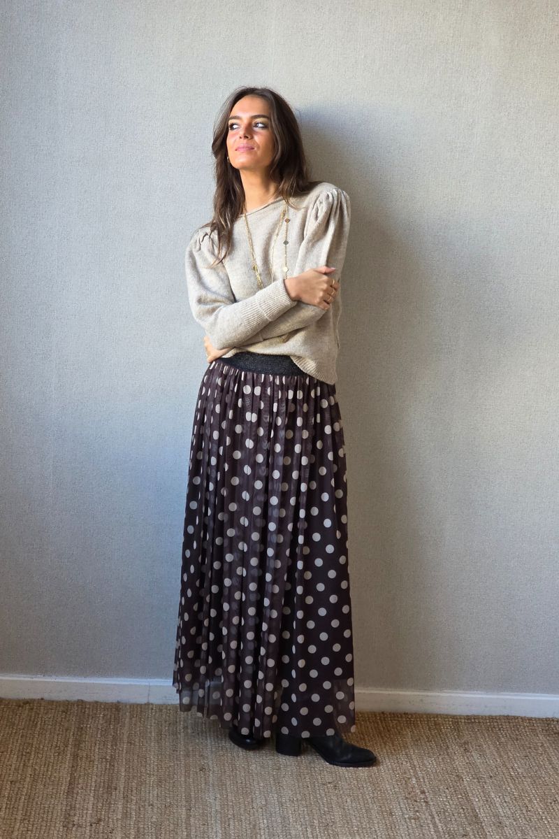 Falda lunares de tul marrón