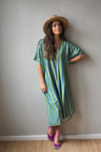 Vestido rayas tipo kurta verde