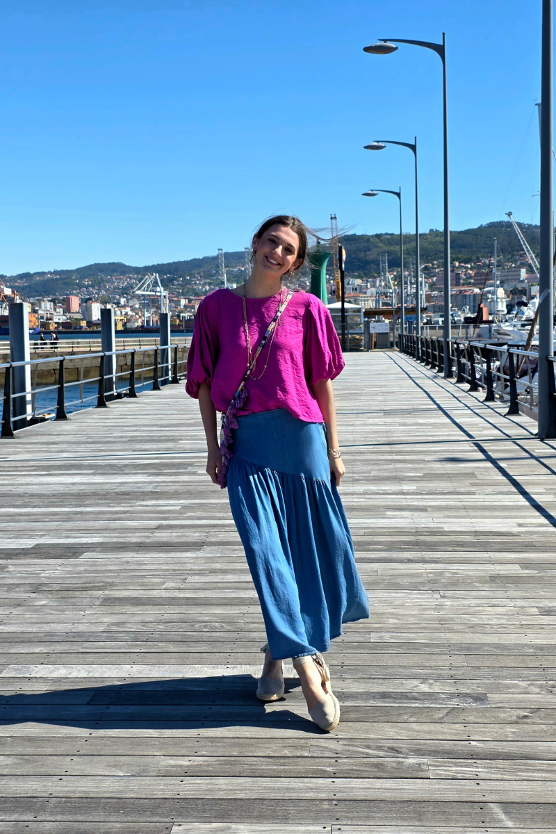 Falda Azul Jeans Oscuro Volante