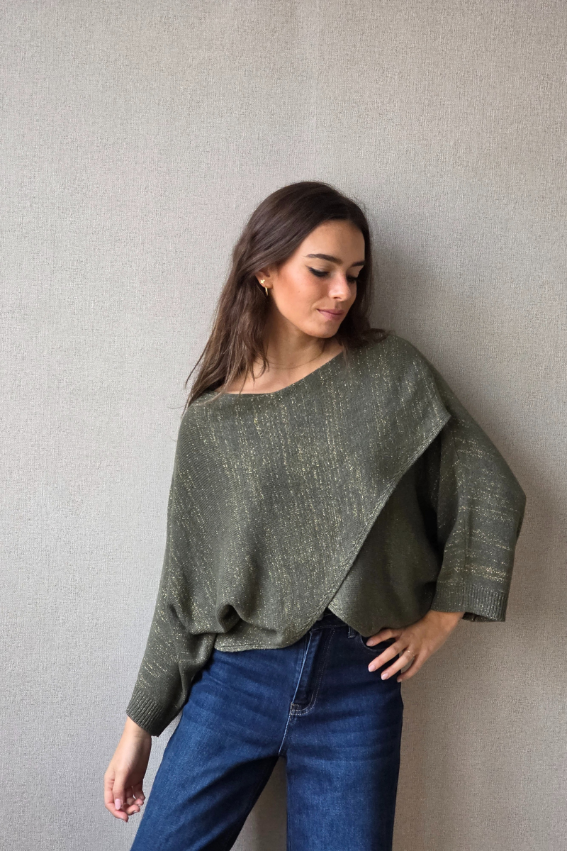 Jersey cruzado con brillo verde militar