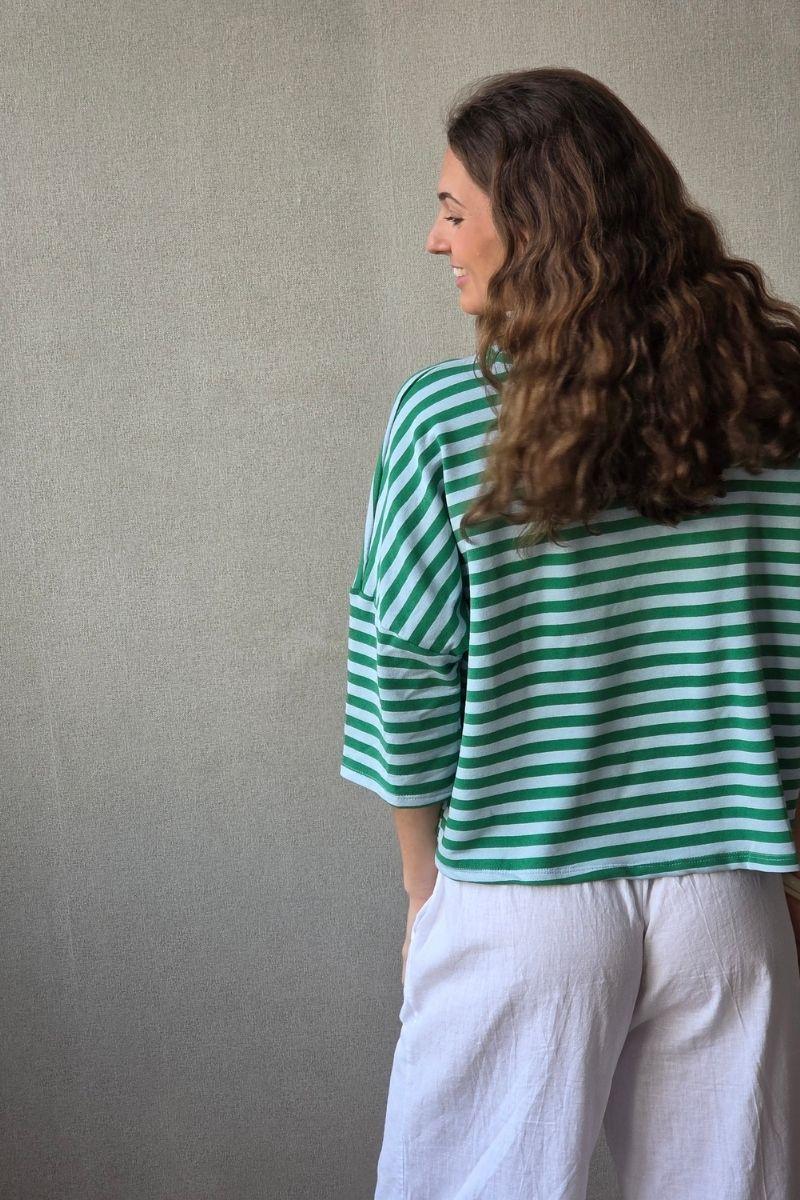 Sudadera Corta de Rayas Verde