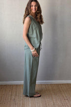 Blusa tipo lino caqui