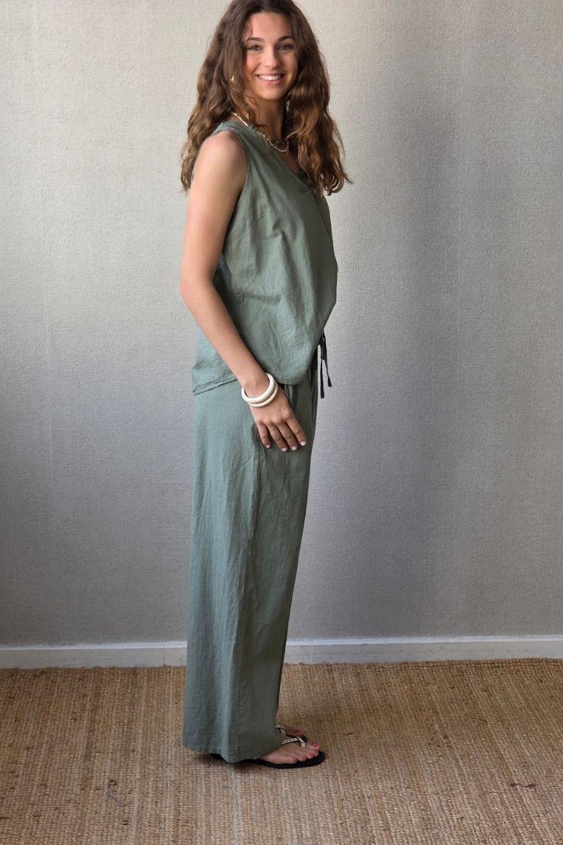 Blusa tipo lino caqui