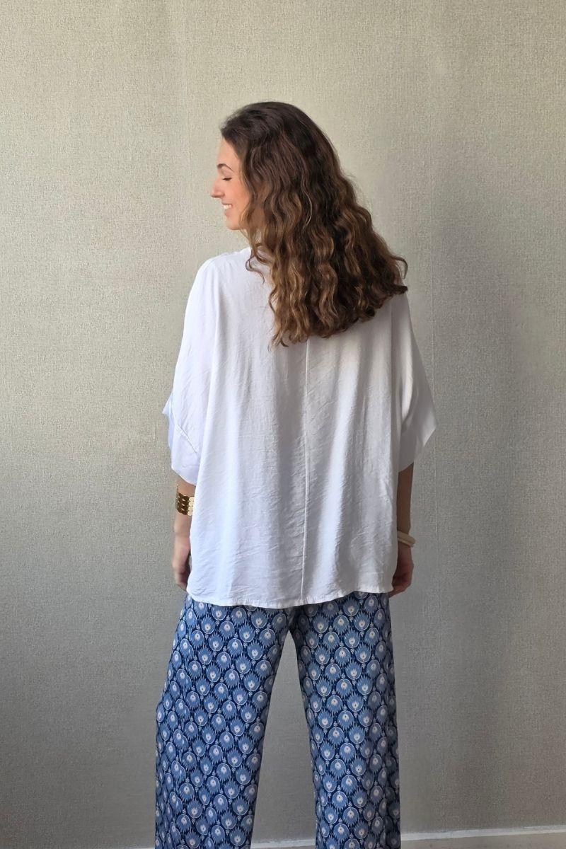 Pantalón estampado fuego azul jeans