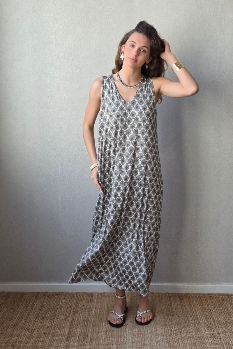 Vestido estampado de fuego caqui