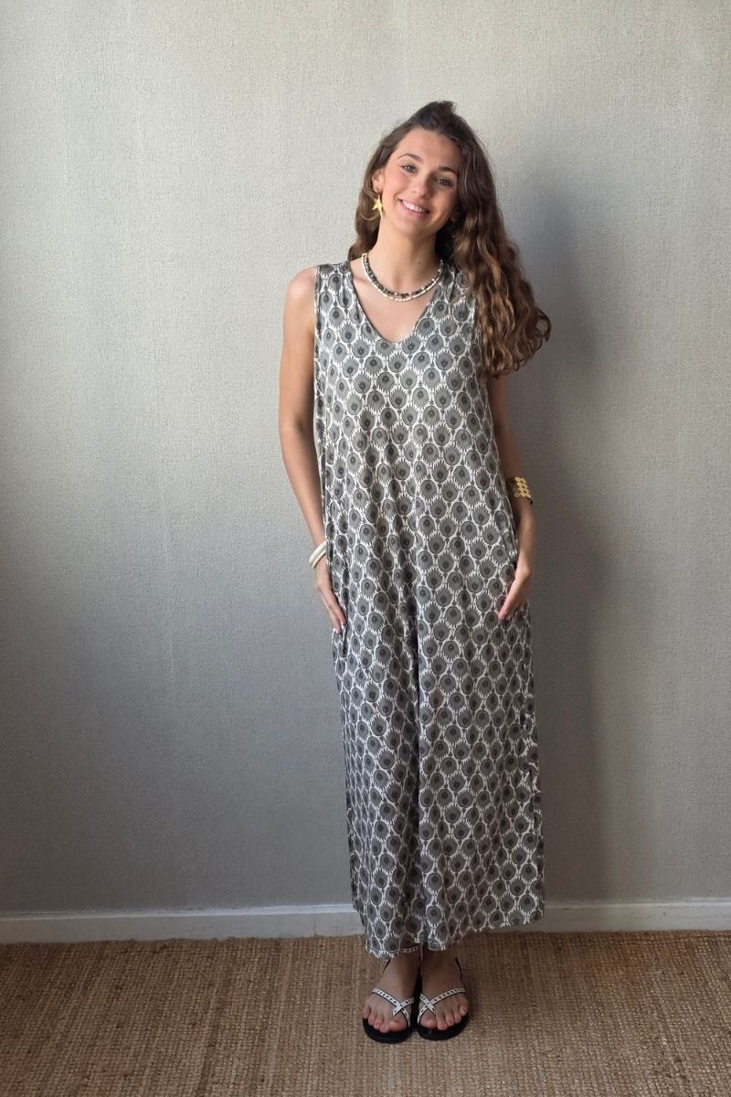 Vestido estampado de fuego caqui