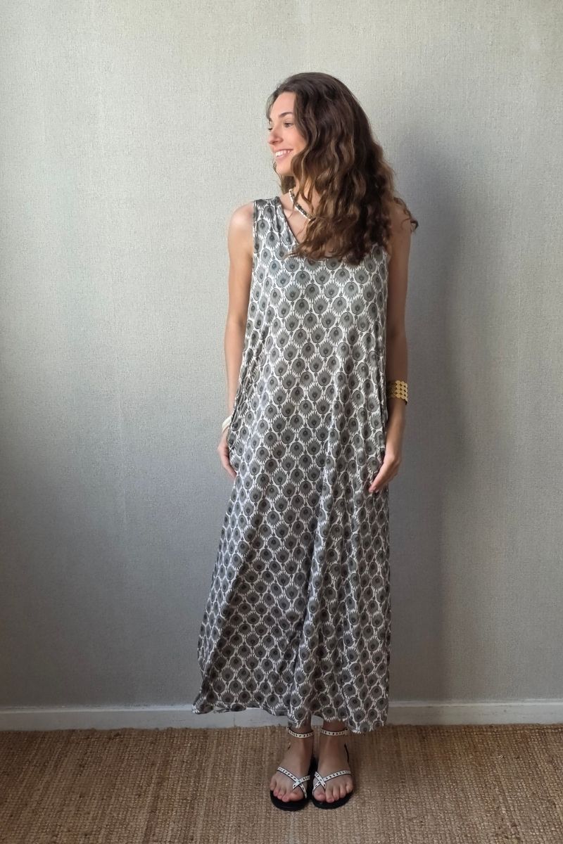 Vestido estampado de fuego caqui