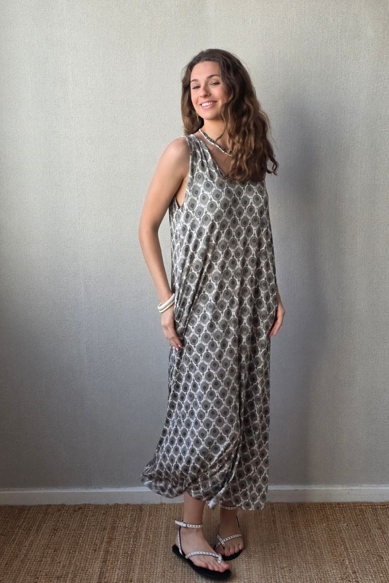 Vestido estampado de fuego caqui