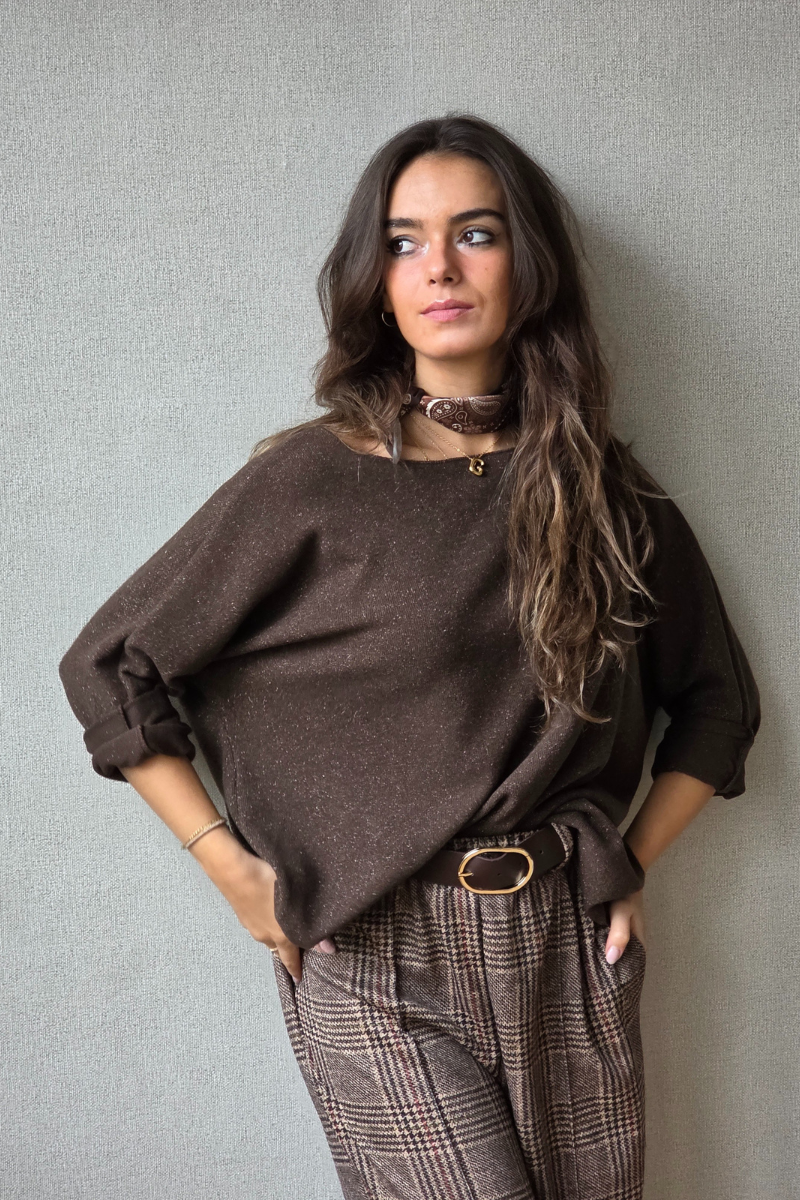 Jersey básico de brillos marrón chocolate