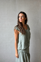 Blusa Rayas Caqui tipo lino